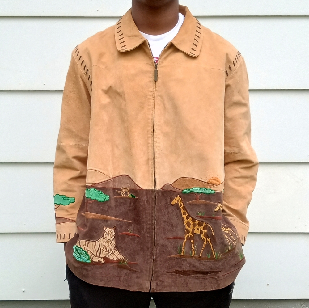 Vintage Leather Safari Embroidery Jacket